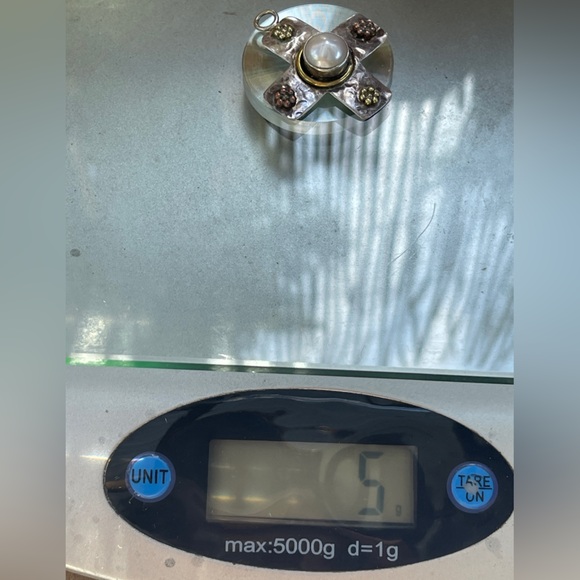 Rare square cross silver pendant signed marked designer artisan pearl vintage - Picture 9 of 9